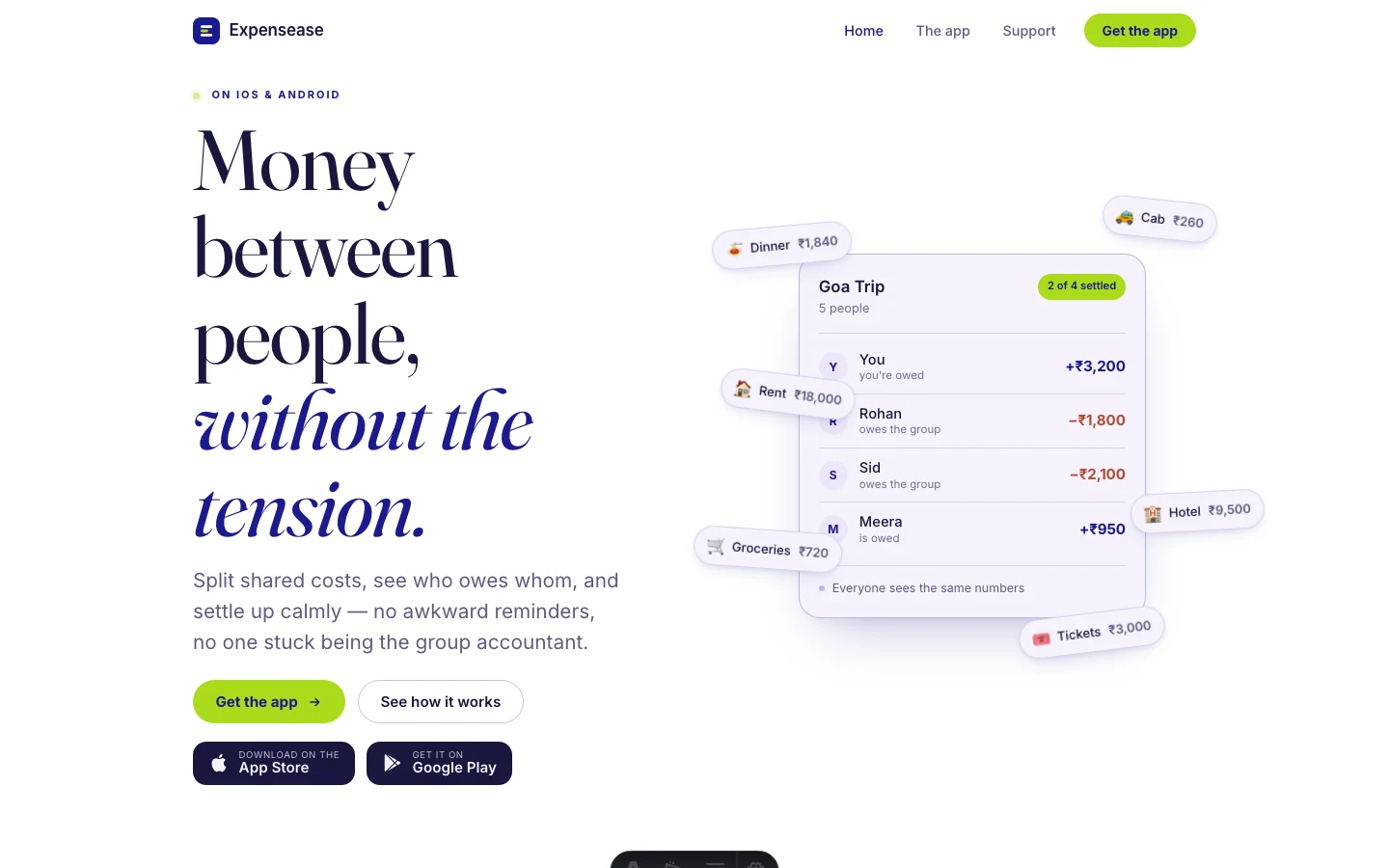 Expensease: split bills, track money, settle up calmly with friends